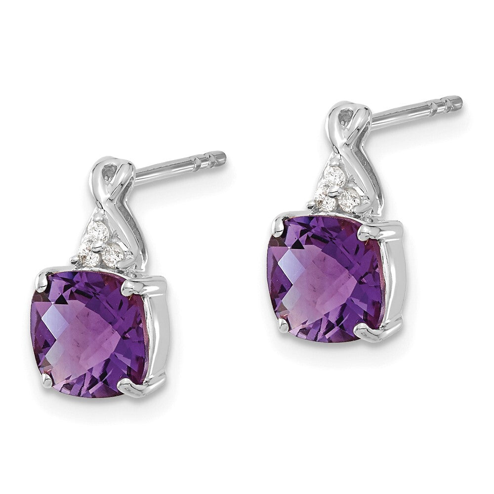 14K White Gold Checkerboard  Amethyst and Diamond Drop & Dangle Earrings