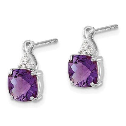 14K White Gold Checkerboard  Amethyst and Diamond Drop & Dangle Earrings