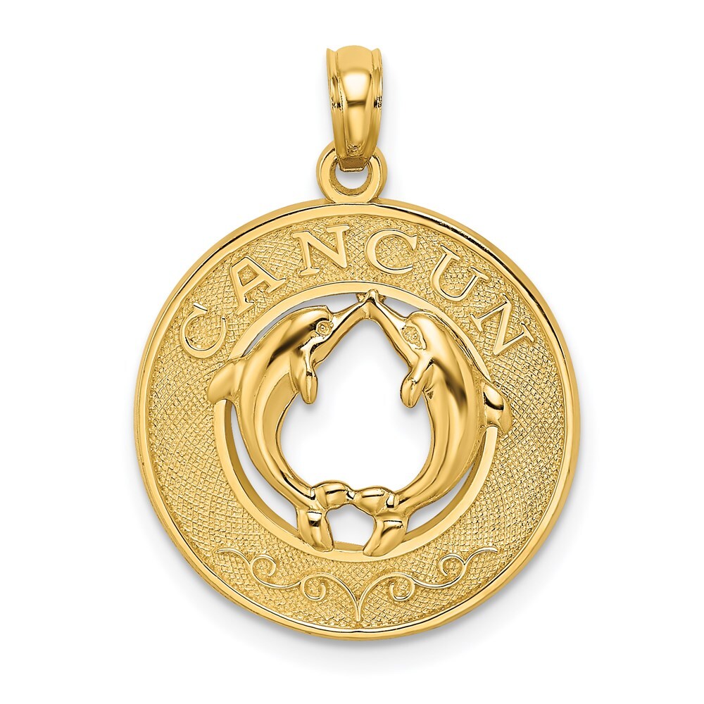 14k Yellow Gold CANCUN Dolphin Circle Charm Pendant for Women