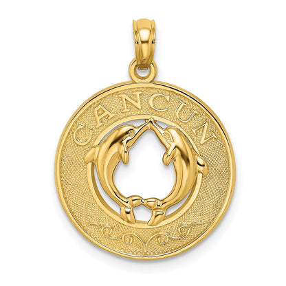 14k Yellow Gold CANCUN Dolphin Circle Charm Pendant for Women