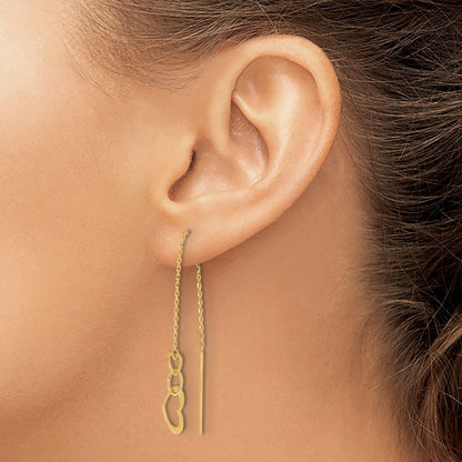 14k Yellow Gold Polished Hearts Dangle Threader Earrings
