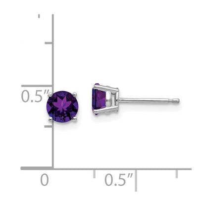 14k White Gold 5mm Amethyst Stud Earrings Gift for Women