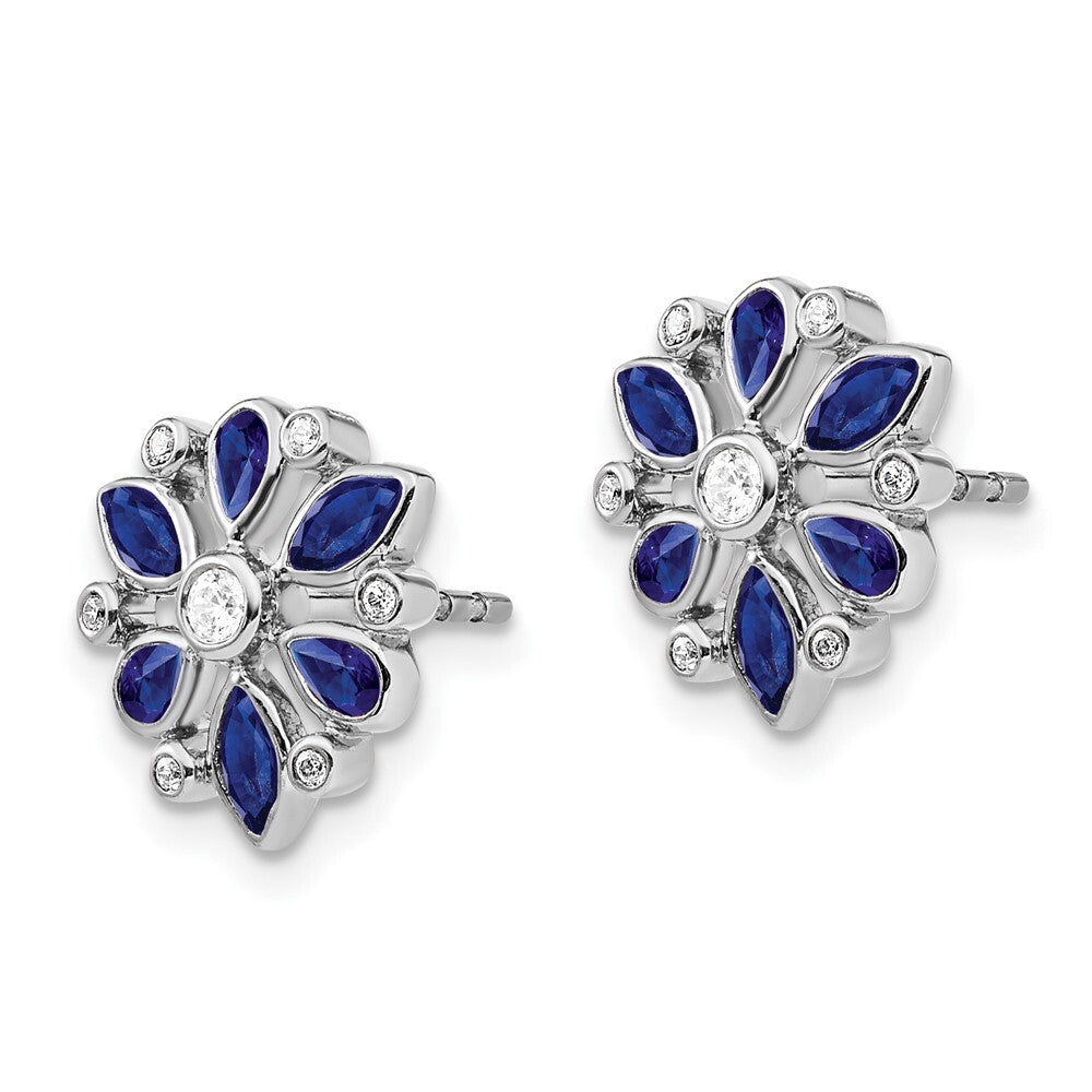 14k White Gold Sapphire and Diamond Stud Earrings