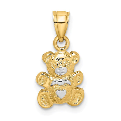 14k Yellow Gold and White Rhodium Teddy Bear Charm