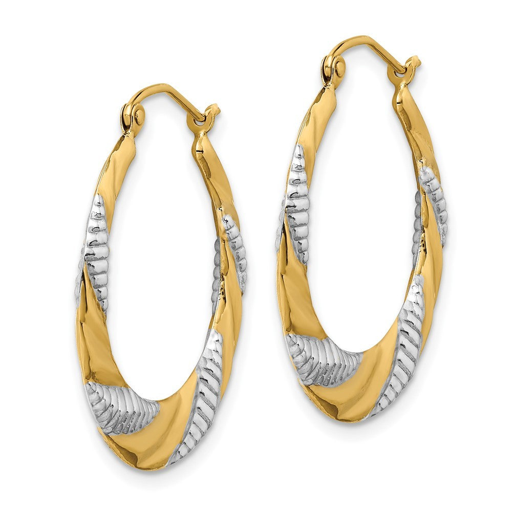 14k Yellow Gold & Rhodium Textured Stamped Hoop Earrings