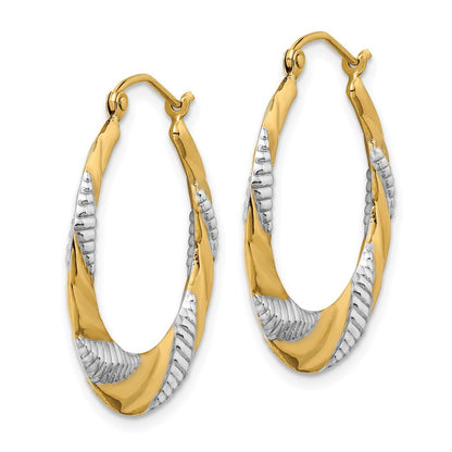 14k Yellow Gold & Rhodium Textured Stamped Hoop Earrings