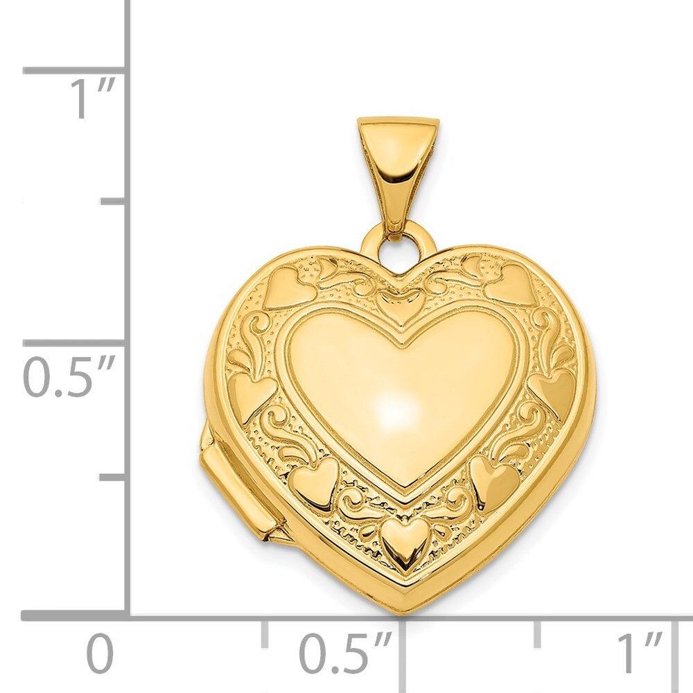 14k Yellow Gold 19mm Heart Border Heart Locket Pendant for Women