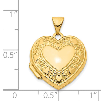 14k Yellow Gold 19mm Heart Border Heart Locket Pendant for Women