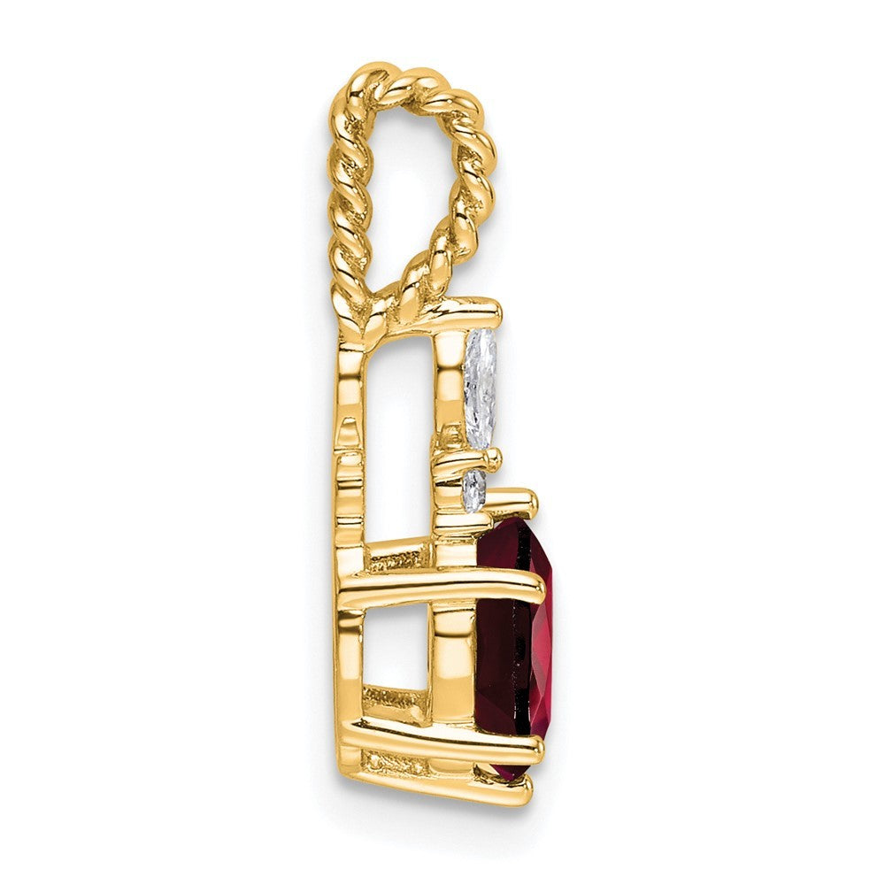 14k Yellow Gold Polished Diamond and Garnet Twisted Chain Slide
