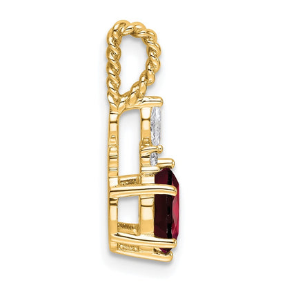 14k Yellow Gold Polished Diamond and Garnet Twisted Chain Slide