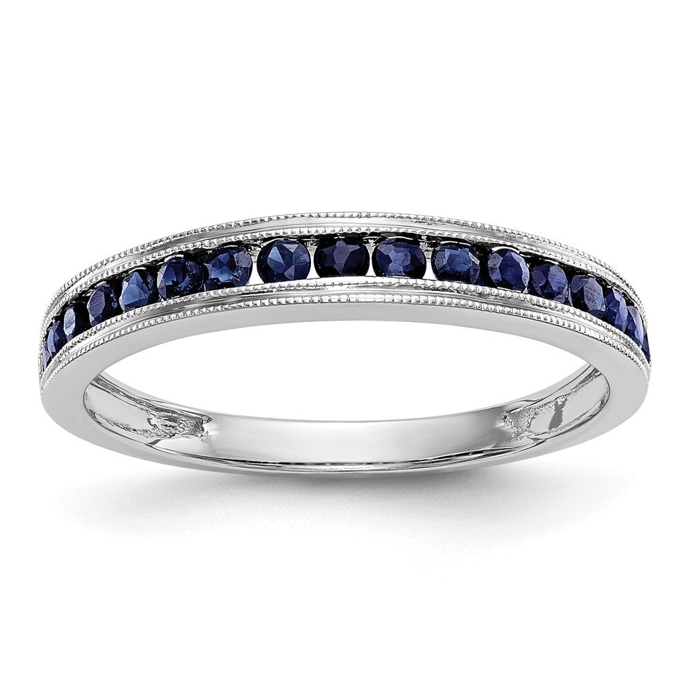 14k White Gold Blue Sapphire Complete Channel Band Size 7