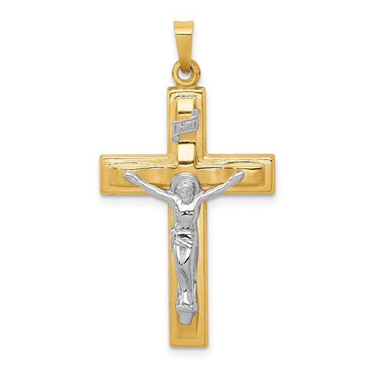 14k Two-tone Gold Polished INRI Crucifix Pendant for Women