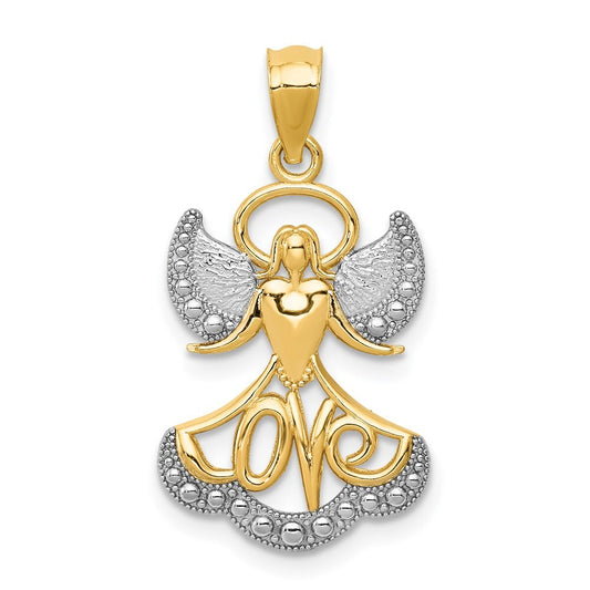 14k Yellow Gold Rhodium LOVE Angel Pendant for Women