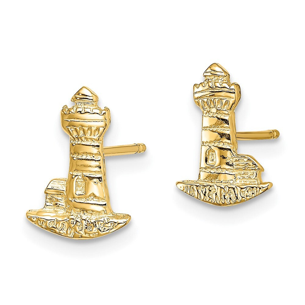 14k Yellow Gold Lighthouse Stud Earrings Gift for Women