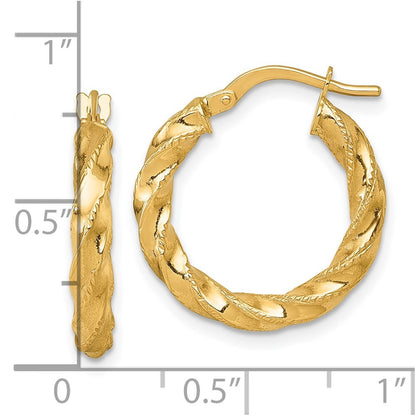14k Yellow Gold Polished Diamond-cut Twist Hoop Earrings Gift for Women