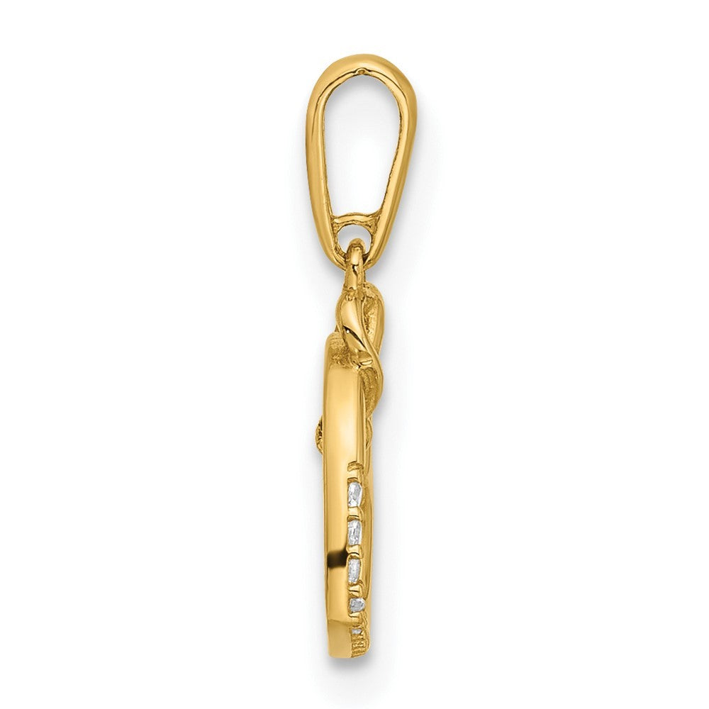14k Yellow Gold Polished CZ Heart with Cross Dangle Pendant