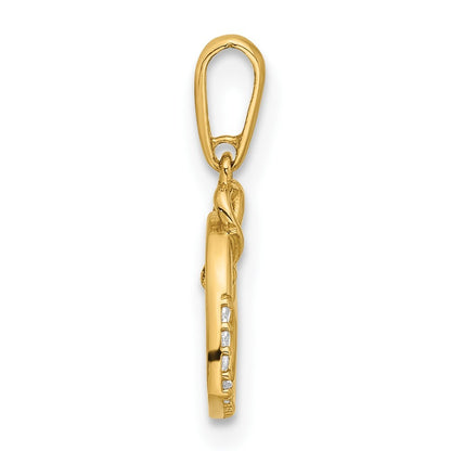 14k Yellow Gold Polished CZ Heart with Cross Dangle Pendant