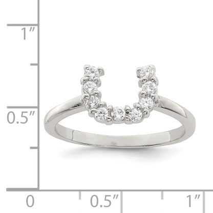 Sterling Silver Rhodium-plated Polished U Shaped Cubic Zirconia Ring Size 7