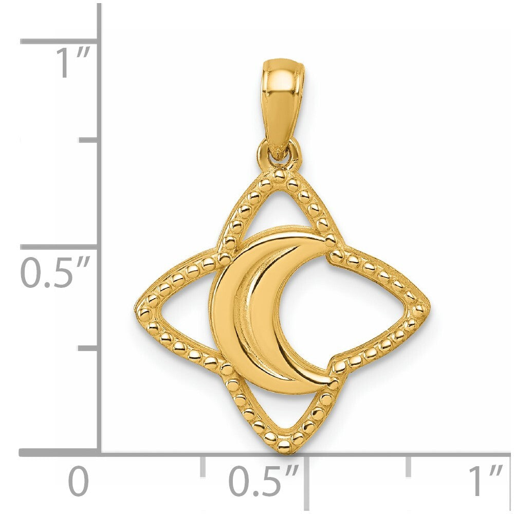 14k Yellow Gold Polished Moon and Star Pendant for Women