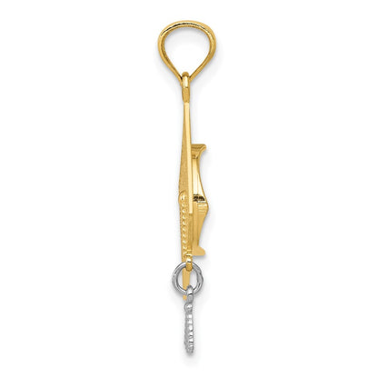 14k Yellow Gold Rhodium 3-D Graduation Cap Moveable Tassel Pendant for Women