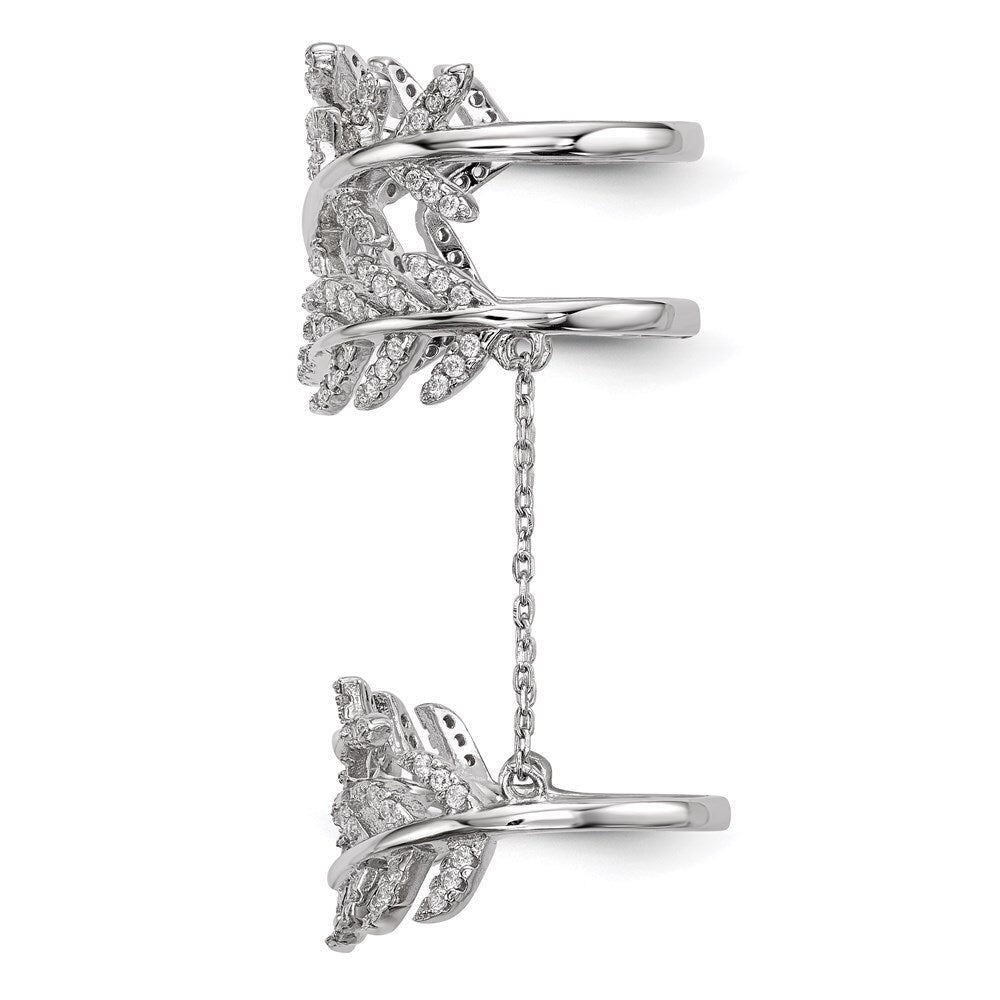 Sterling Silver Rhodium-plated Cubic Zirconia Leaf with Extender Ring Size 7