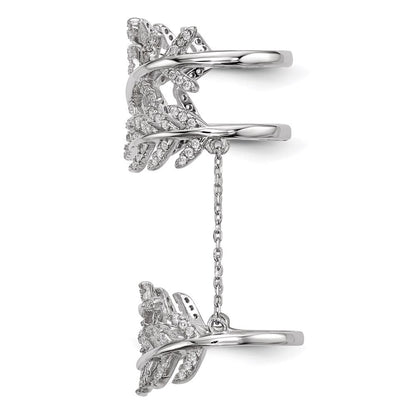 Sterling Silver Rhodium-plated Cubic Zirconia Leaf with Extender Ring Size 7