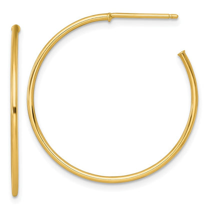 14k Yellow Gold Polished 1.2 x 30mm Solid C-Hoop Earrings