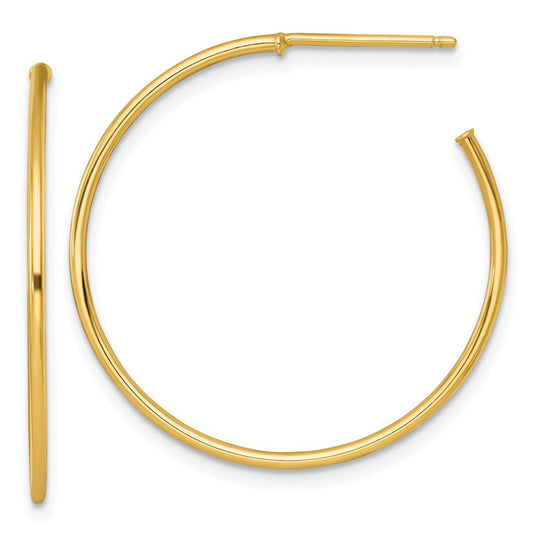 14k Yellow Gold Polished 1.2 x 30mm Solid C-Hoop Earrings
