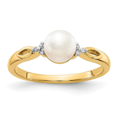 14K Yellow Gold FW Cultured Pearl and Diamond Ring