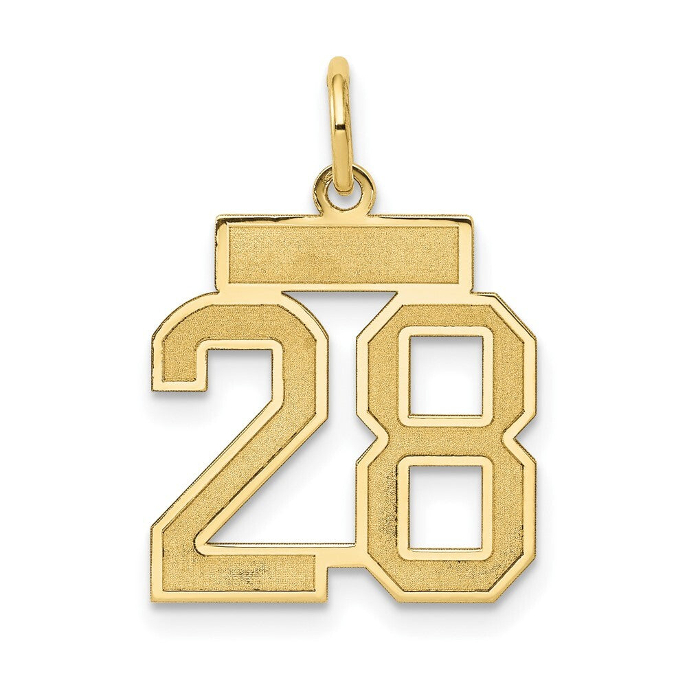 14k Yellow Gold Small Satin Number 28 Charm Pendant for Women