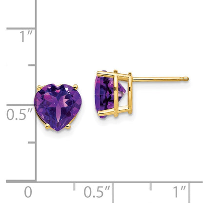 14k Yellow Gold 8mm Heart Amethyst earring Gift for Women