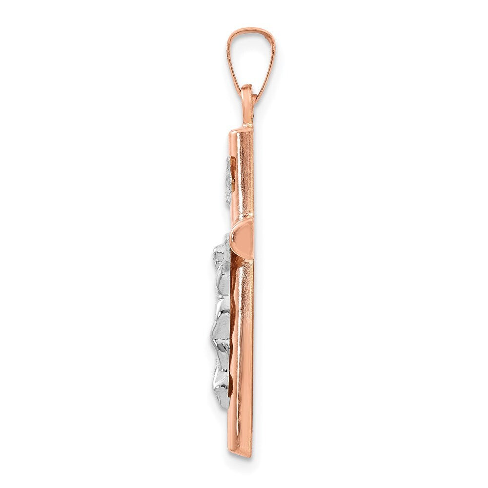 14k Two-tone Gold Gold Hollow Crucifix Pendant for Women