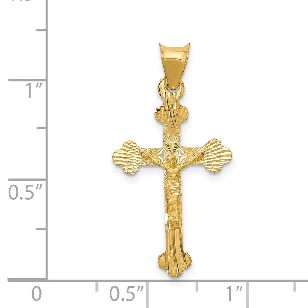 14k Yellow Gold Polished Satin and Diamond-cut Crucifix Pendant