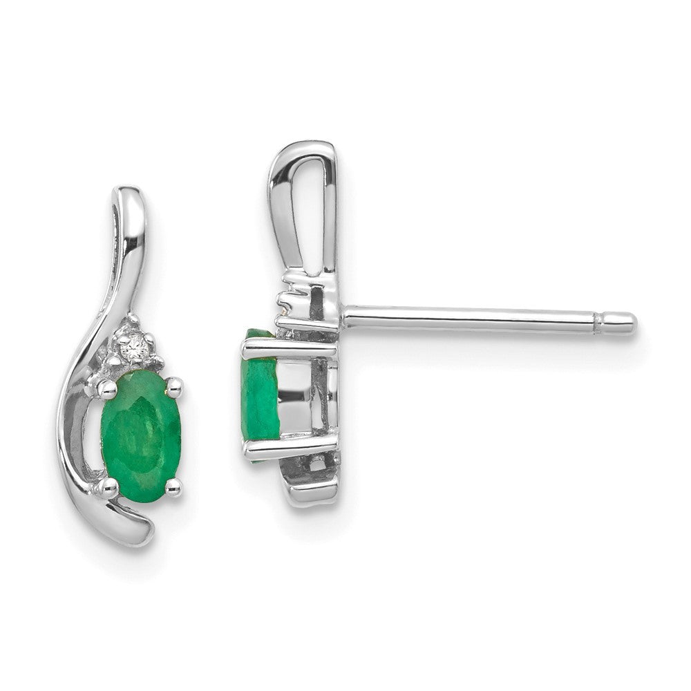 14k White Gold Emerald and Diamond Earrings