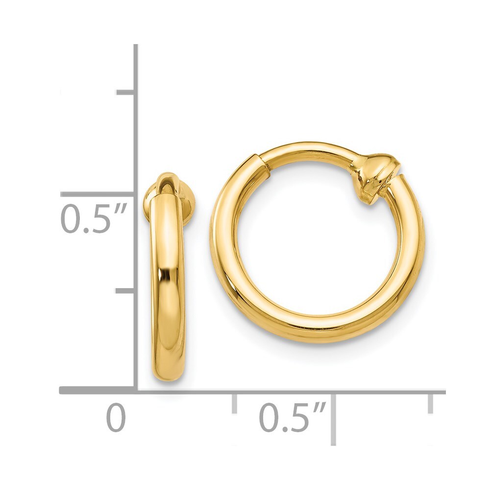14k Yellow Gold Non-Pierced Hoop Earrings Gift for Women