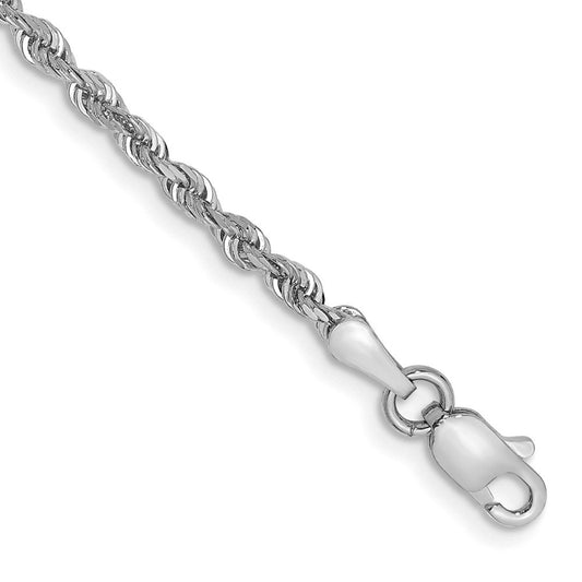 14K White Gold 7" 2.25mm Diamond-cut Quadruple Rope Lobster Clasp Chain Bracelet