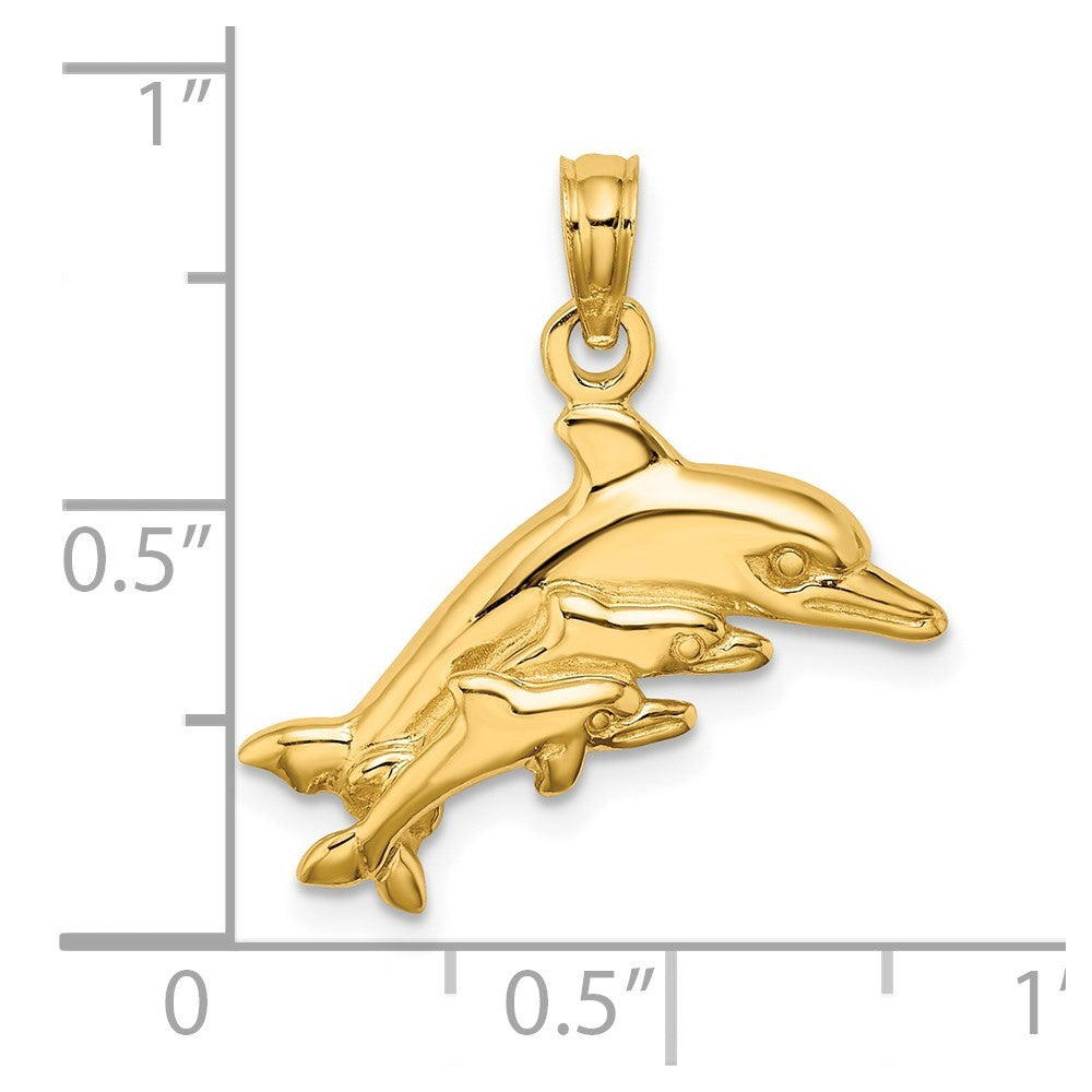 14k Yellow Gold Dolphin w/ 2 Baby Dolphins Charm