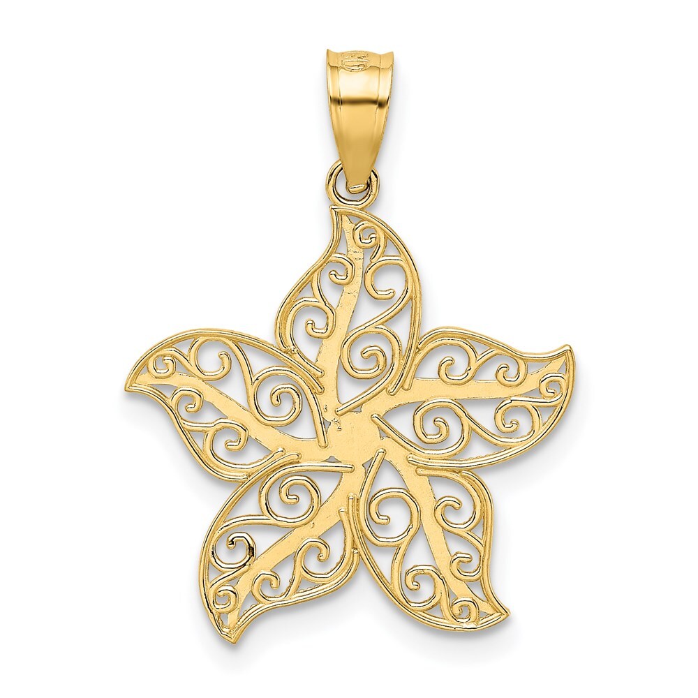 14k Yellow Gold Polished Filigree Starfish Pendant for Women
