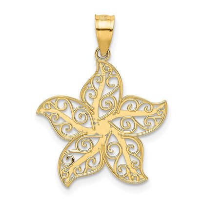 14k Yellow Gold Polished Filigree Starfish Pendant for Women