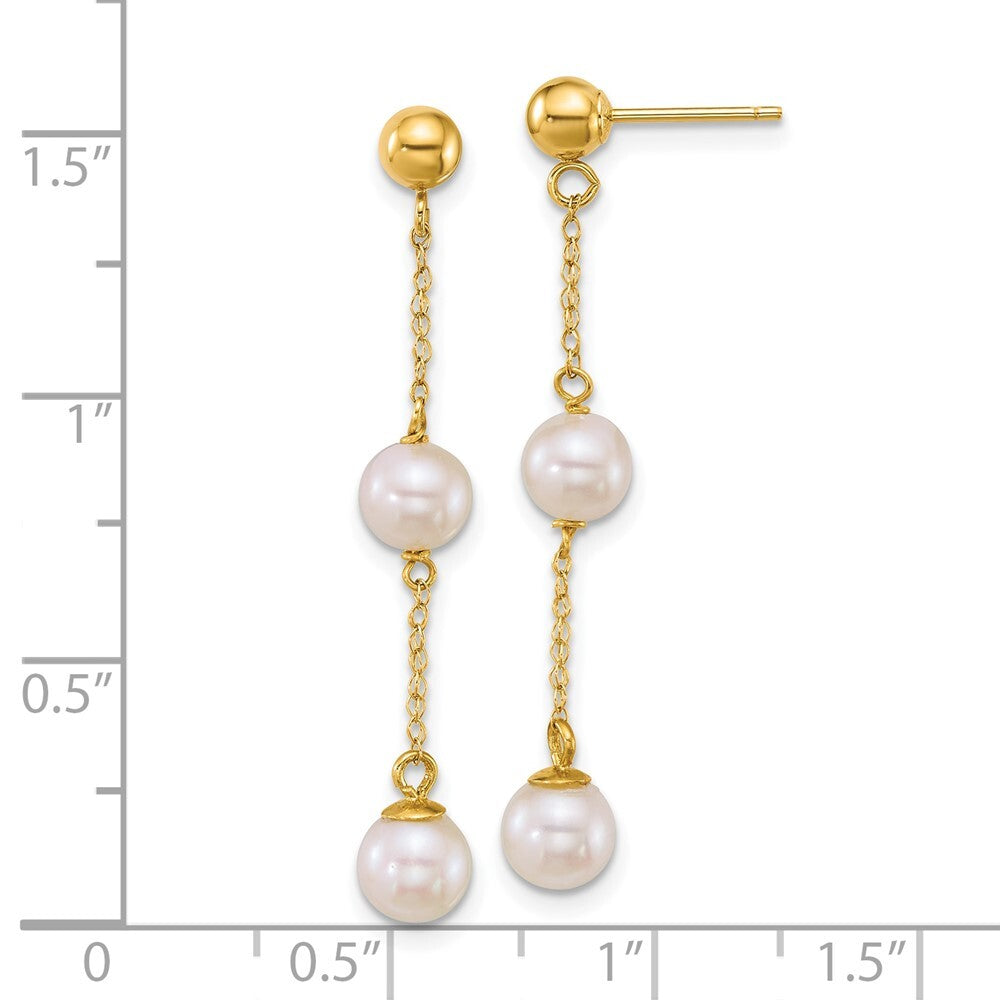 14k Yellow Gold 5-6mm White Round Freshwater Cultured Pearl Post Dangle Earrings