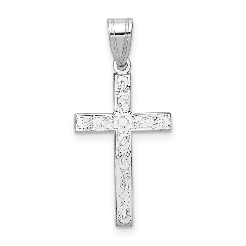 14k White Gold White Floral Cross Charm Pendant for Women
