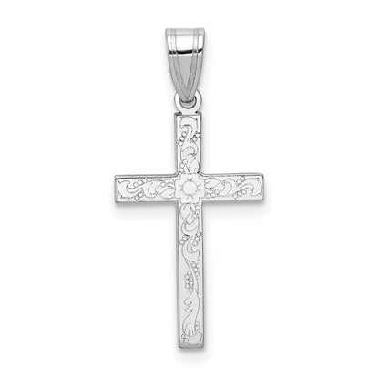 14k White Gold White Floral Cross Charm Pendant for Women