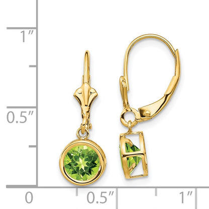 14k Yellow Gold 6mm Peridot Leverback Earrings Gift for Women