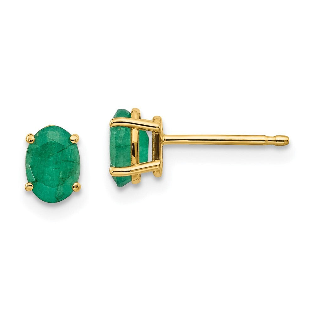 14k Yellow Gold Emerald Stud Earrings - May Gift for Women