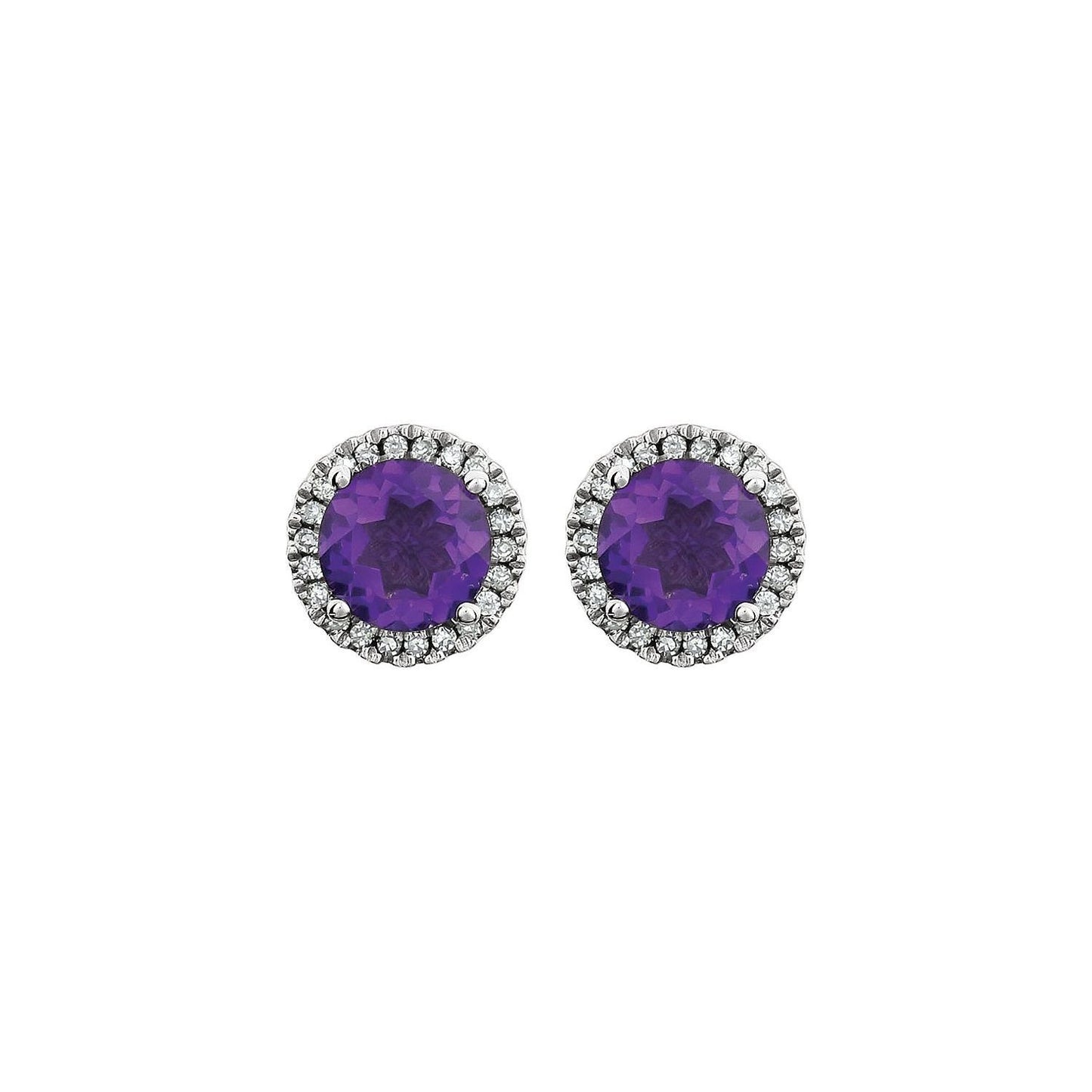 14k White Gold Natural Amethyst and 1/8 CTW Natural Diamond Stud Earrings