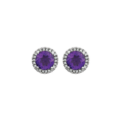 14k White Gold Natural Amethyst and 1/8 CTW Natural Diamond Stud Earrings