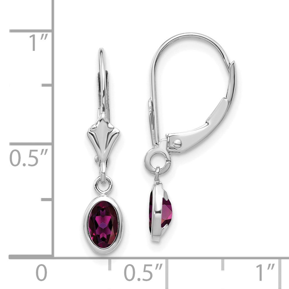 14k White Gold 6x4 Oval Bezel Rhodolite Drop Dangle Earrings