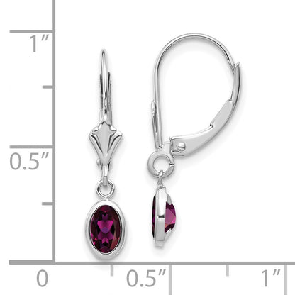 14k White Gold 6x4 Oval Bezel Rhodolite Drop Dangle Earrings