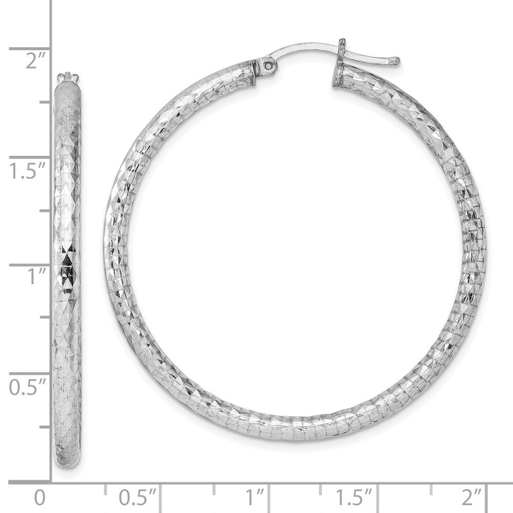 Sterling Silver Rhodium-plated 3.00mm Diamond Cut Hoop Earrings