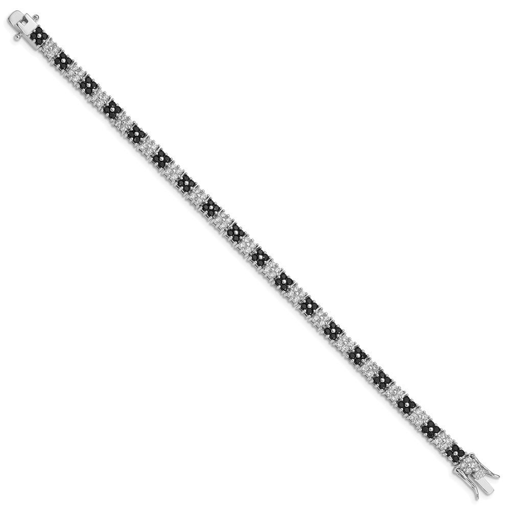Sterling Silver Rhodium-plated 7in Black/White CZ Tennis Bracelet